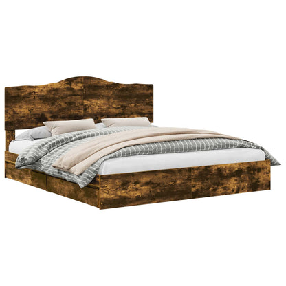 vidaXL Storage Bed with Drawer Smoked Oak 180 x 200 cm Engineered Wood 2