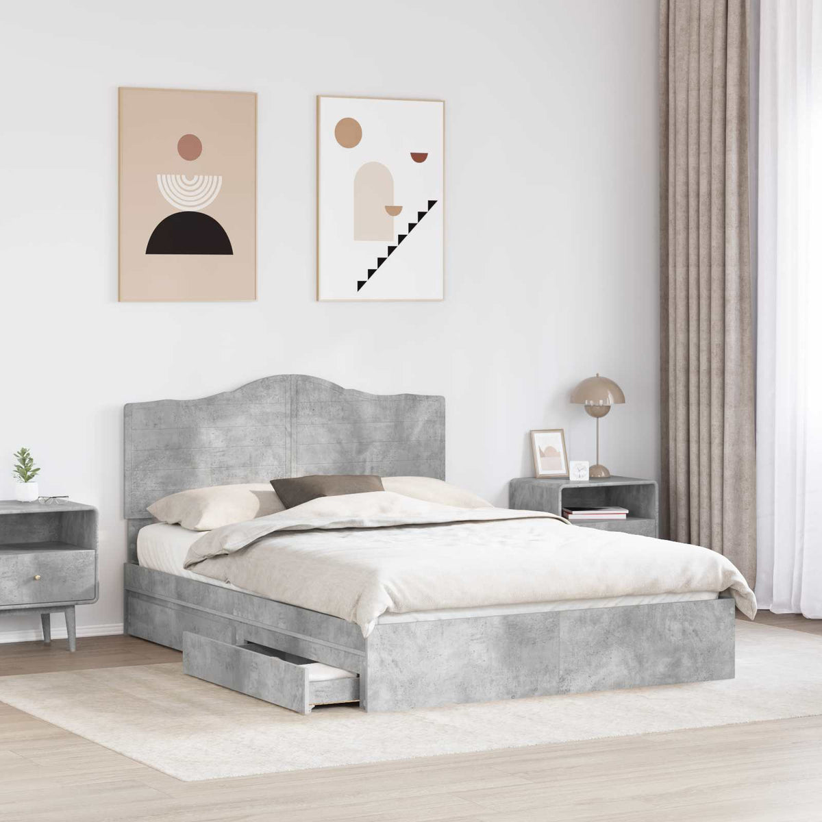 Storage Bed Engineered Wood Length 200 cm Concrete Grey 150 cm
