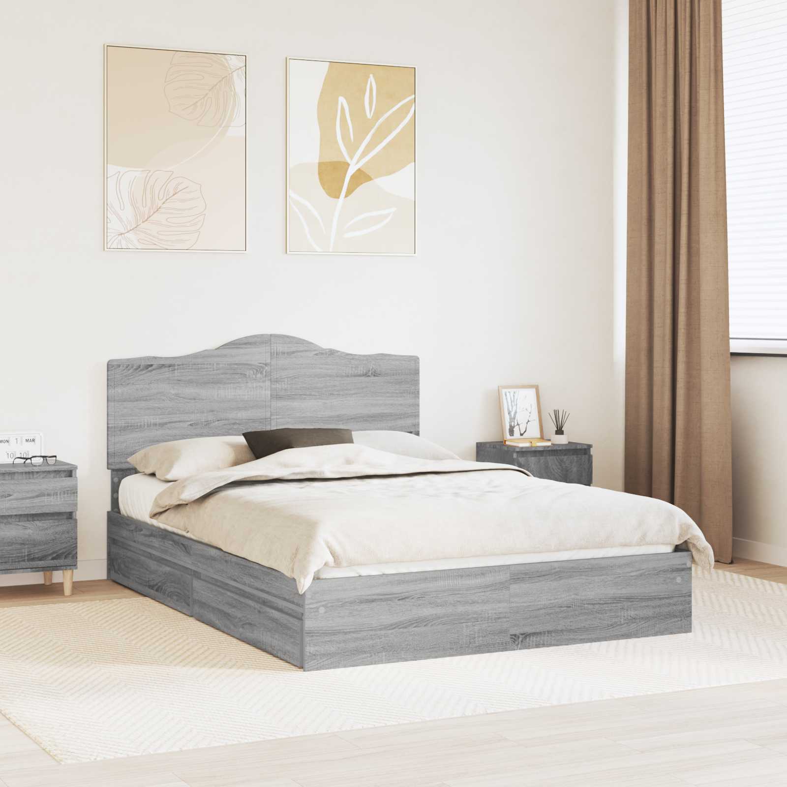 vidaXL Storage Bed Adjustable Grey Sonoma 150 x 200 cm Engineered Wood 1