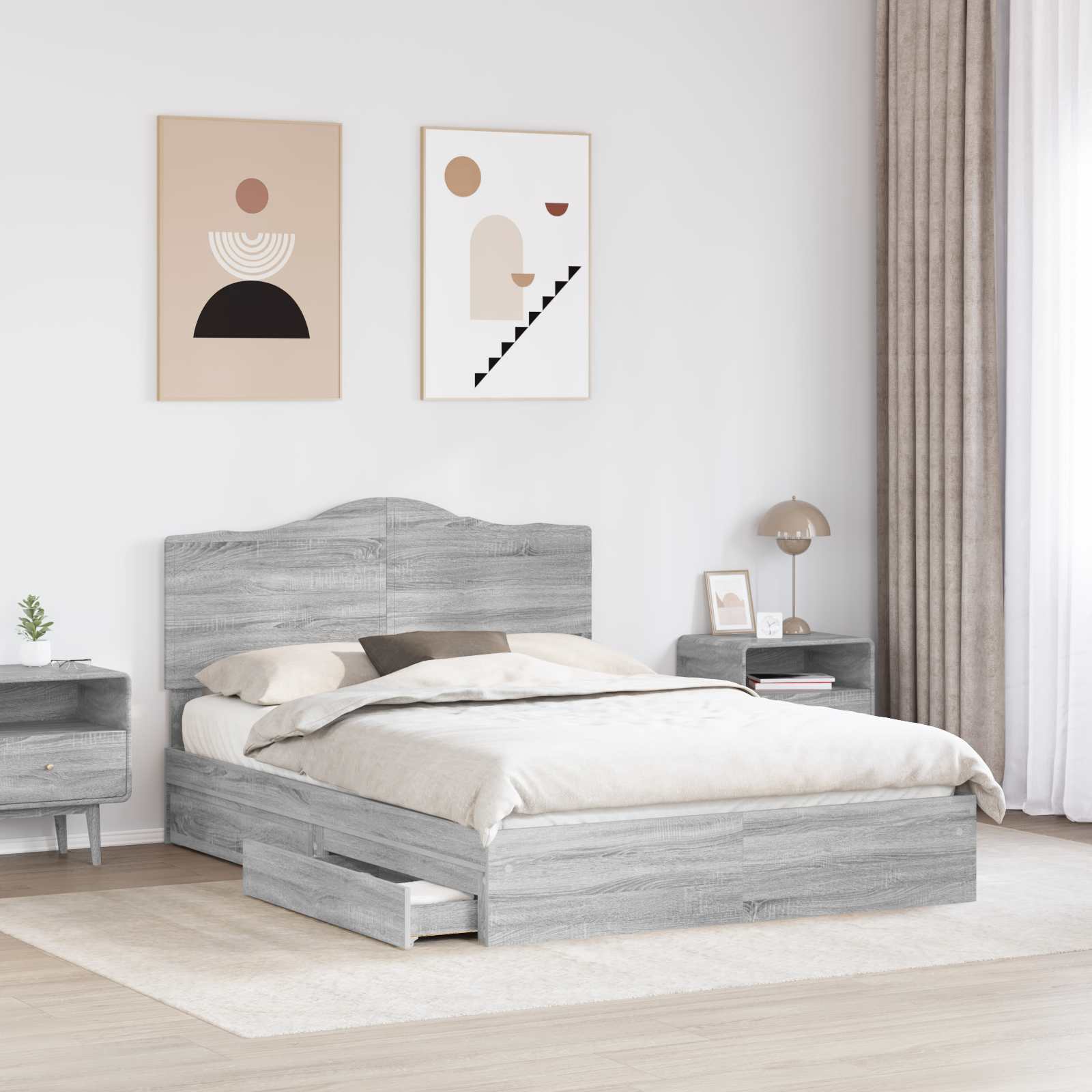 vidaXL Storage Bed Adjustable Grey Sonoma 150 x 200 cm Engineered Wood 3