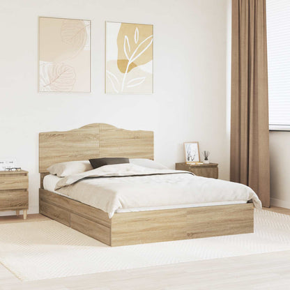 vidaXL Storage Bed with Drawer Sonoma Oak 140 x 190 cm Engineered Wood 1
