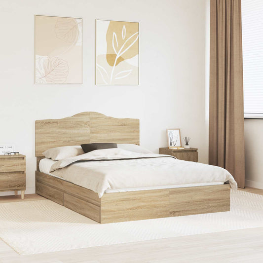 vidaXL Storage Bed with Drawer Sonoma Oak 140 x 190 cm Engineered Wood 1