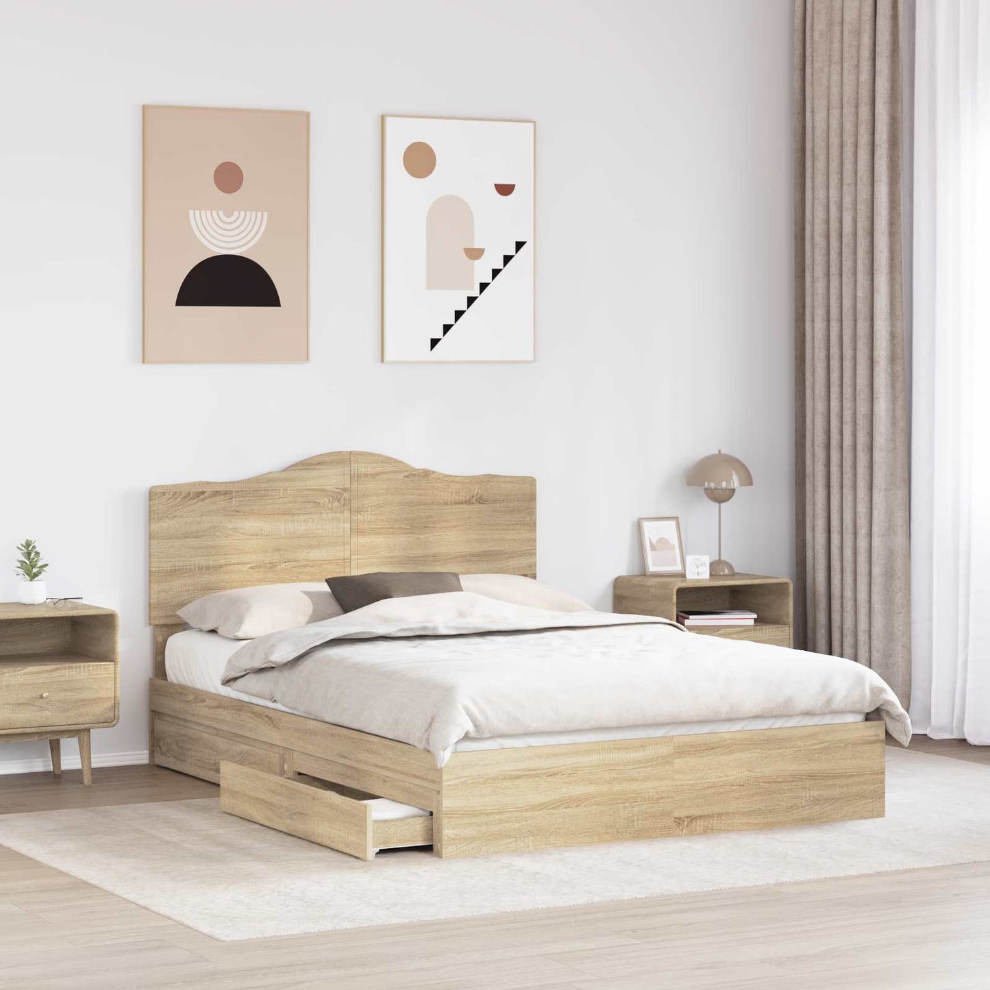 vidaXL Storage Bed with Drawer Sonoma Oak 140 x 190 cm Engineered Wood 3
