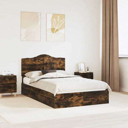vidaXL Storage Bed with Drawer Smoked Oak 135 x 190 cm Engineered Wood 1