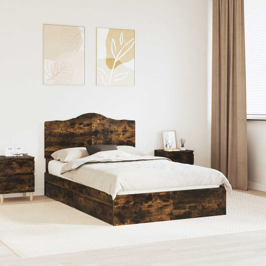 vidaXL Storage Bed with Drawer Smoked Oak 135 x 190 cm Engineered Wood 1