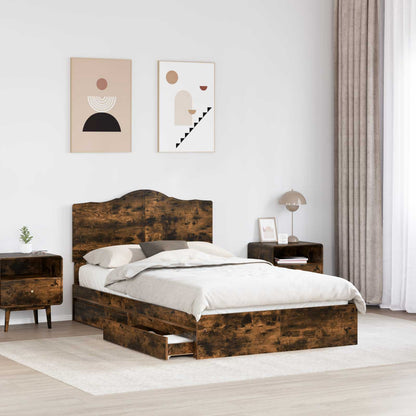 vidaXL Storage Bed with Drawer Smoked Oak 135 x 190 cm Engineered Wood 3