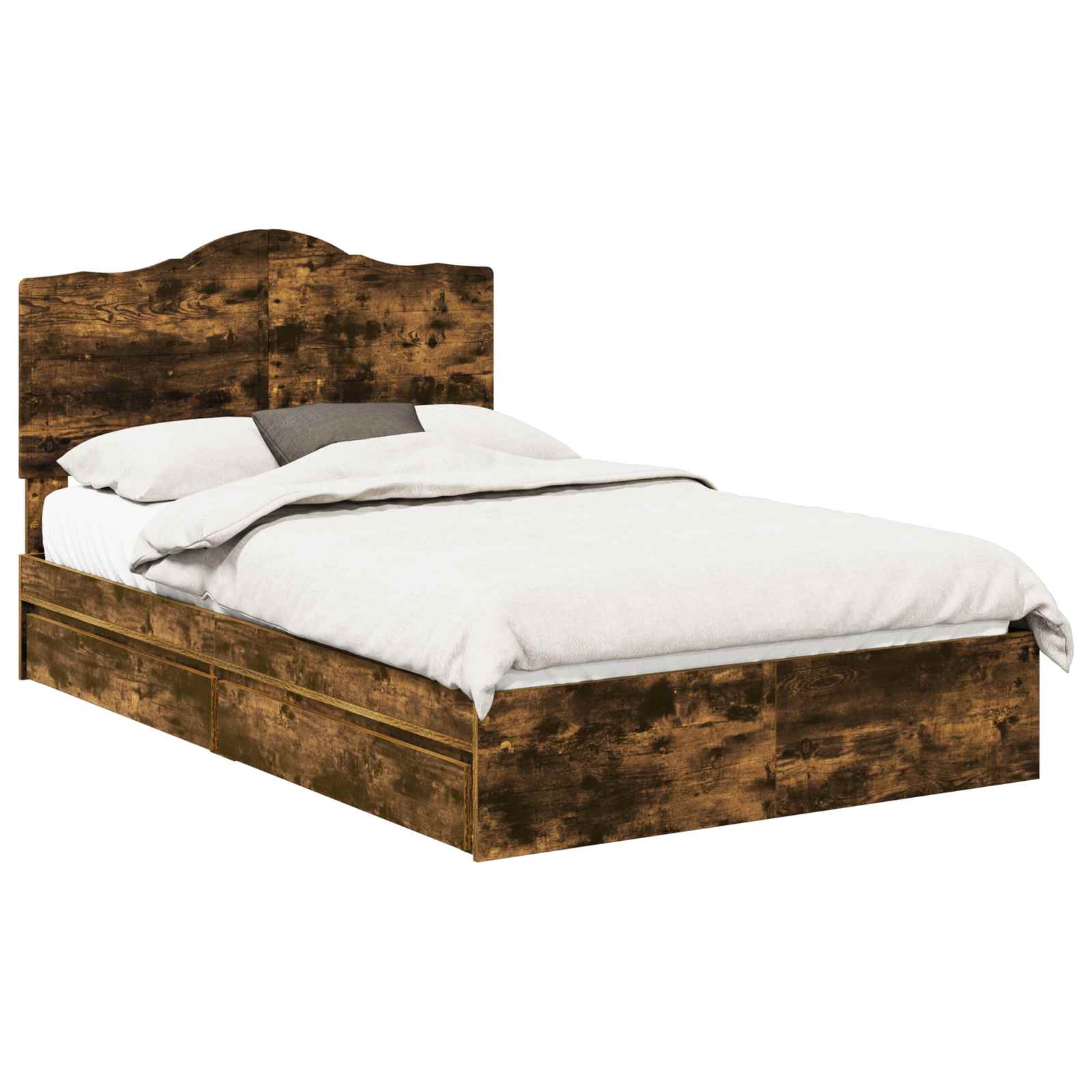 vidaXL Storage Bed with Drawer Smoked Oak 135 x 190 cm Engineered Wood 2