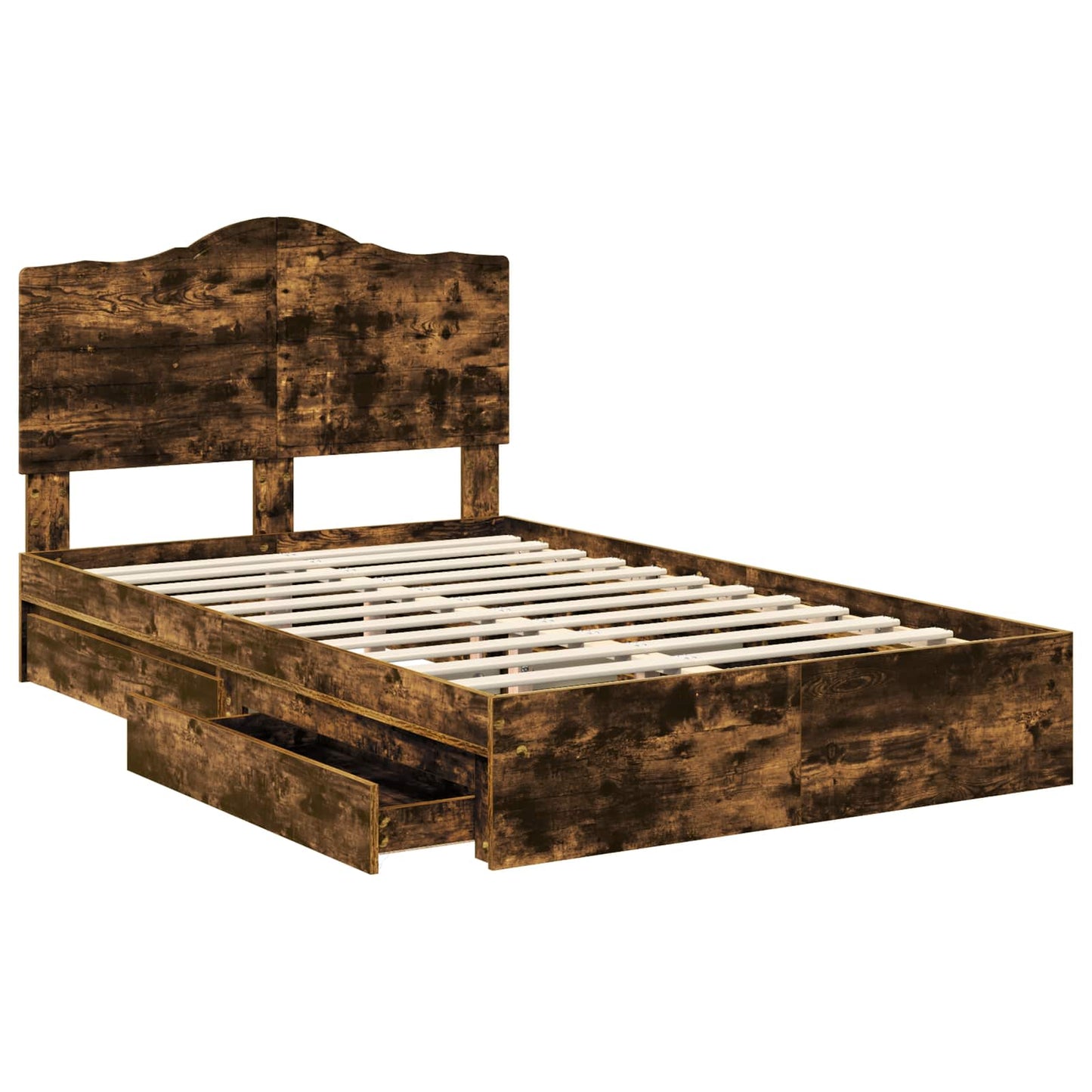 vidaXL Storage Bed with Drawer Smoked Oak 135 x 190 cm Engineered Wood 5