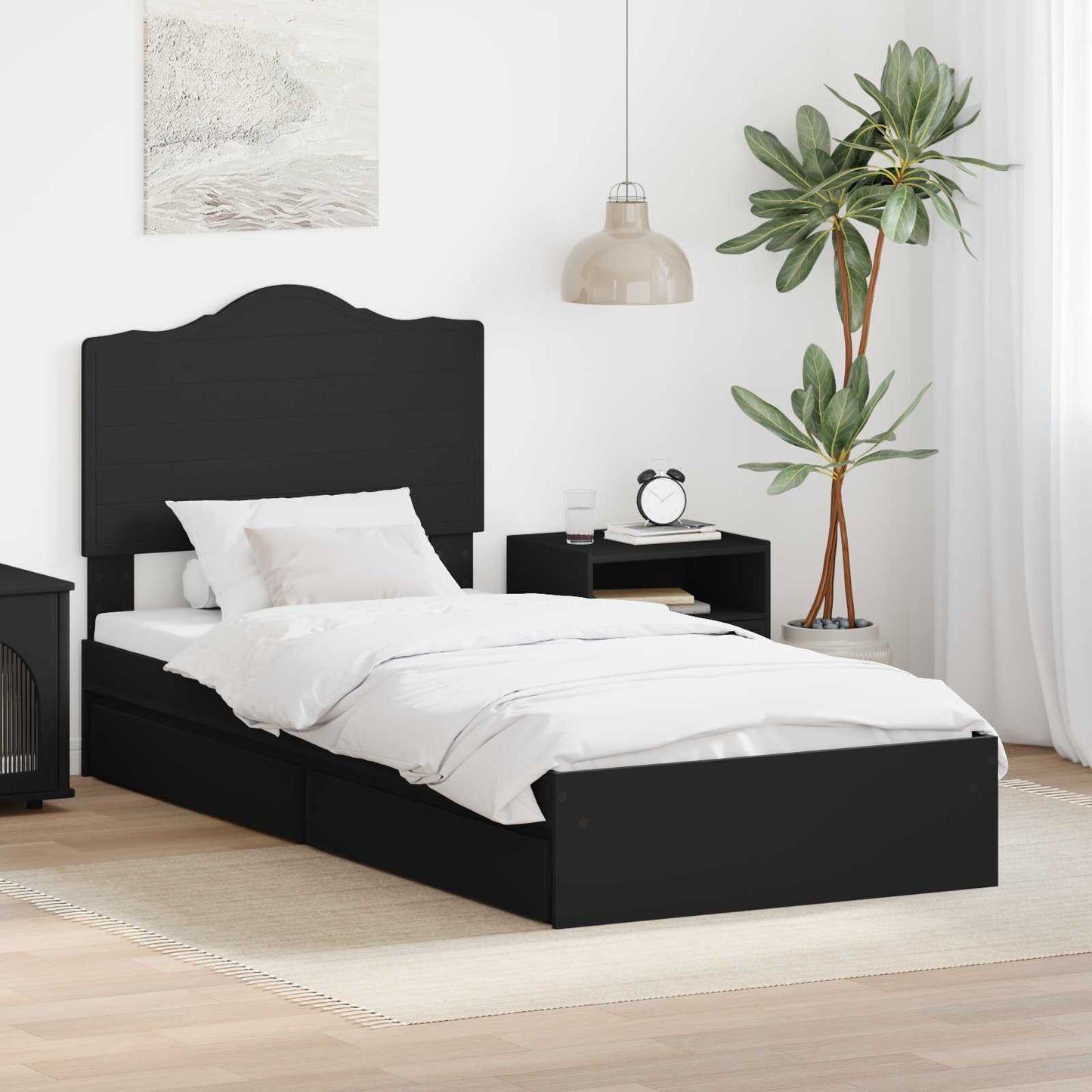vidaXL Storage Bed with Drawer Black 90 x 190 cm Engineered Wood 1