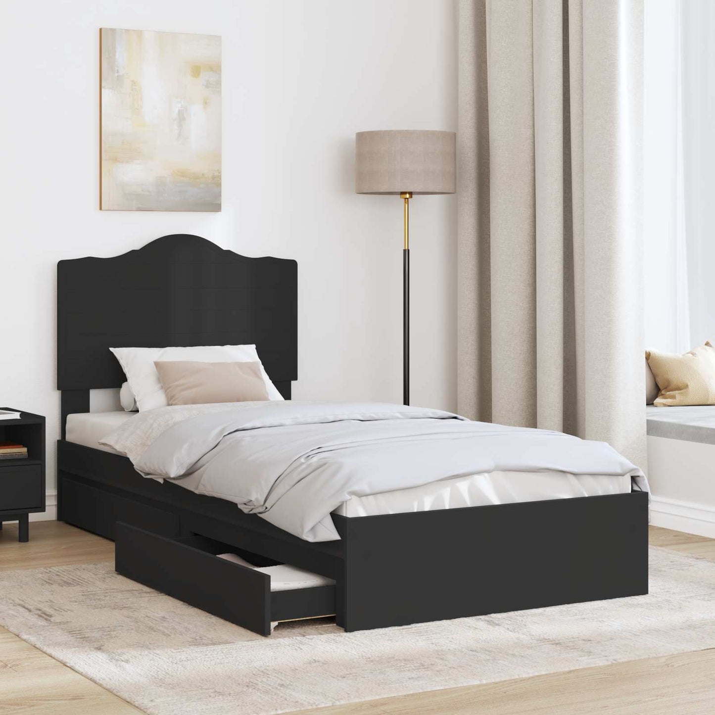 vidaXL Storage Bed with Drawer Black 90 x 190 cm Engineered Wood 3