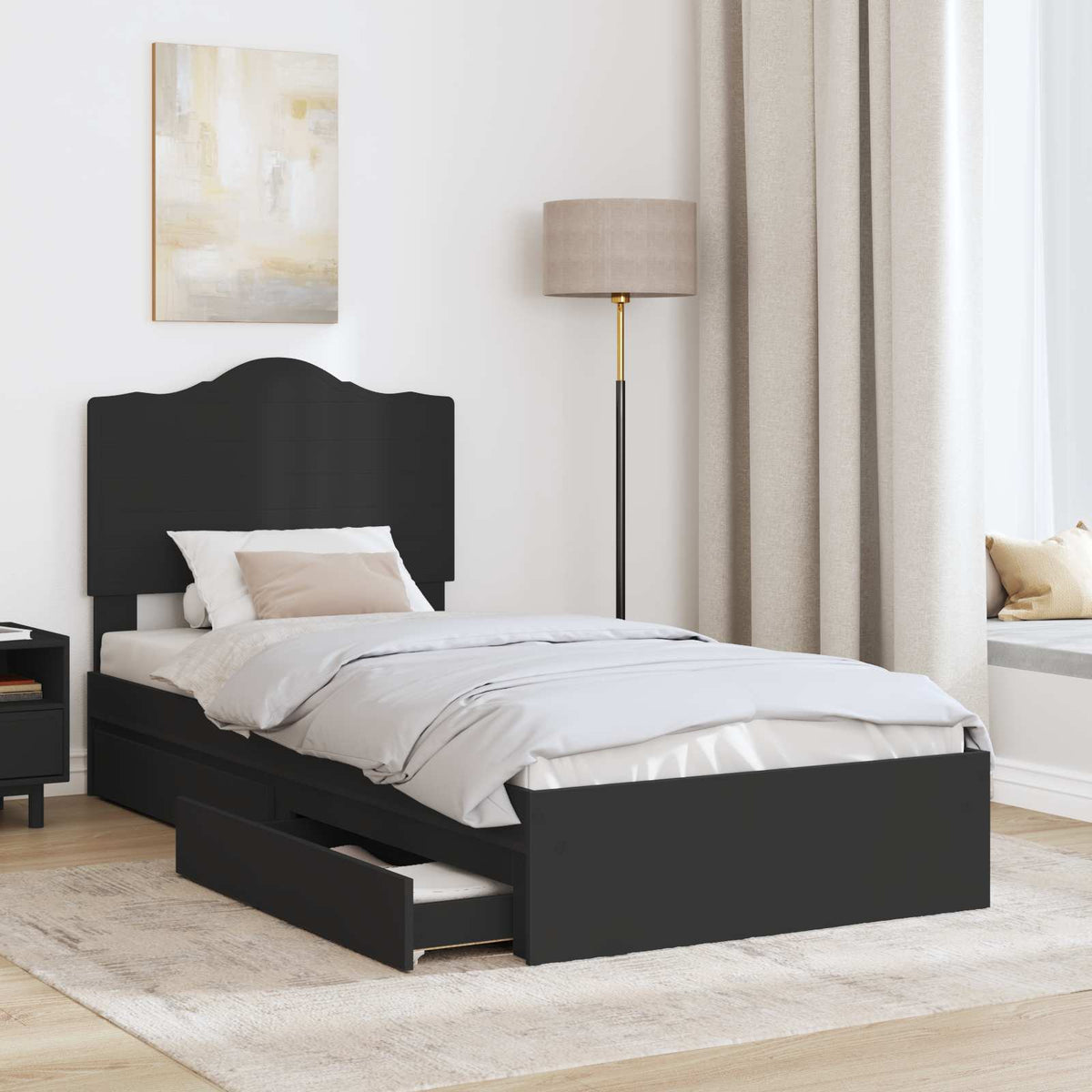 Storage Bed with Drawer Engineered Wood Length 190 cm Black 90 cm