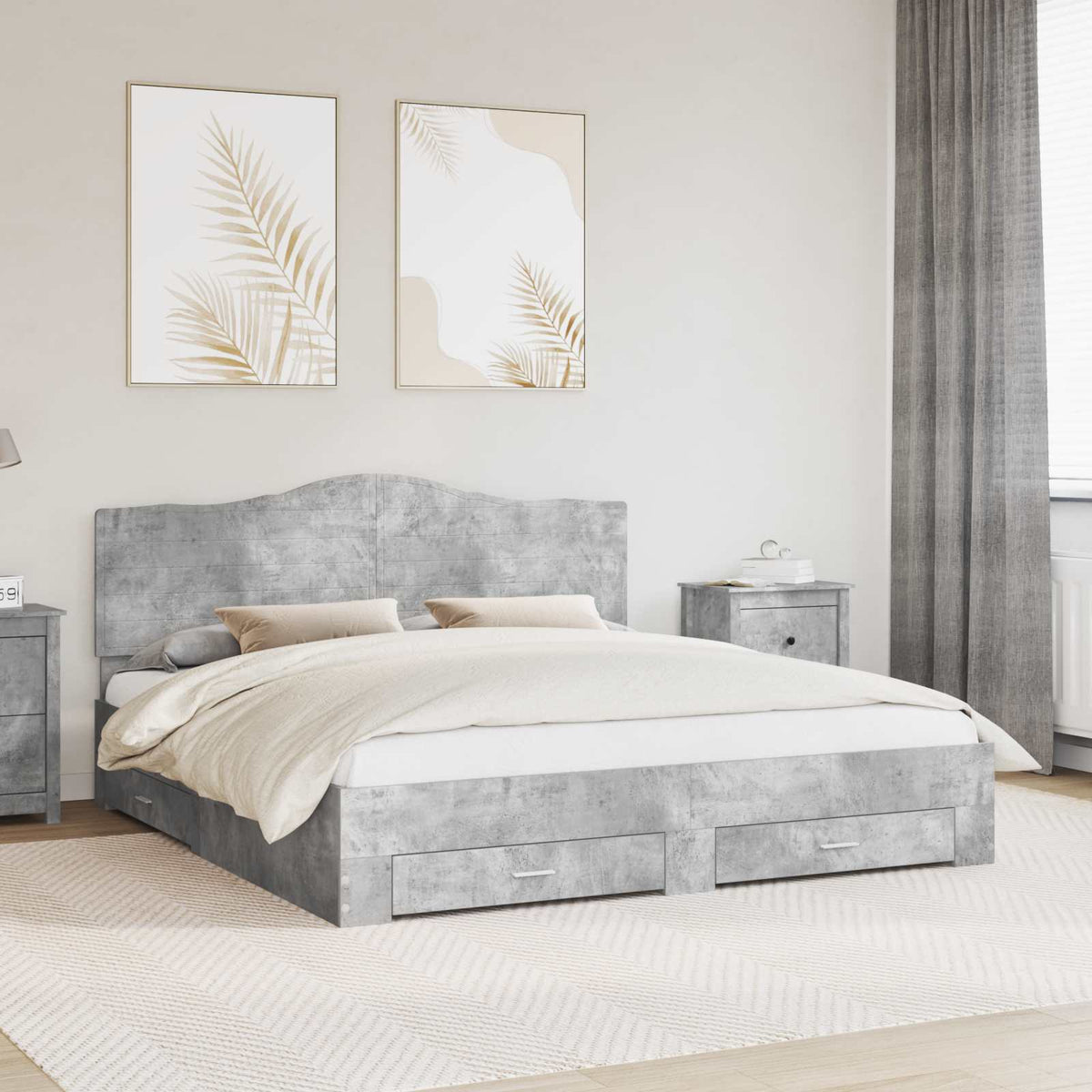 vidaXL Bed Frame Concrete Grey 180 x 200 cm Engineered Wood 1