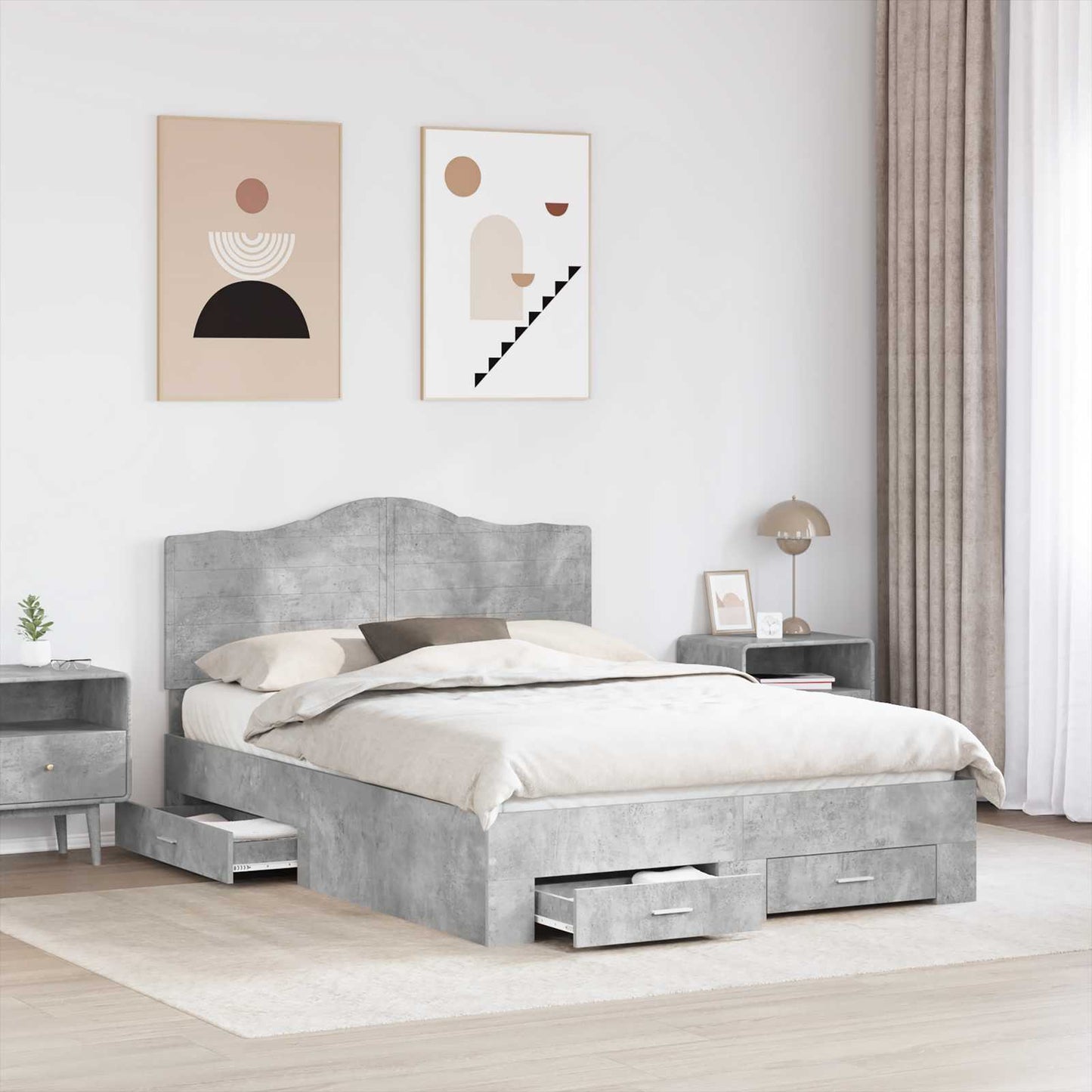 vidaXL Bed Frame Concrete Grey 150 x 200 cm Engineered Wood 3