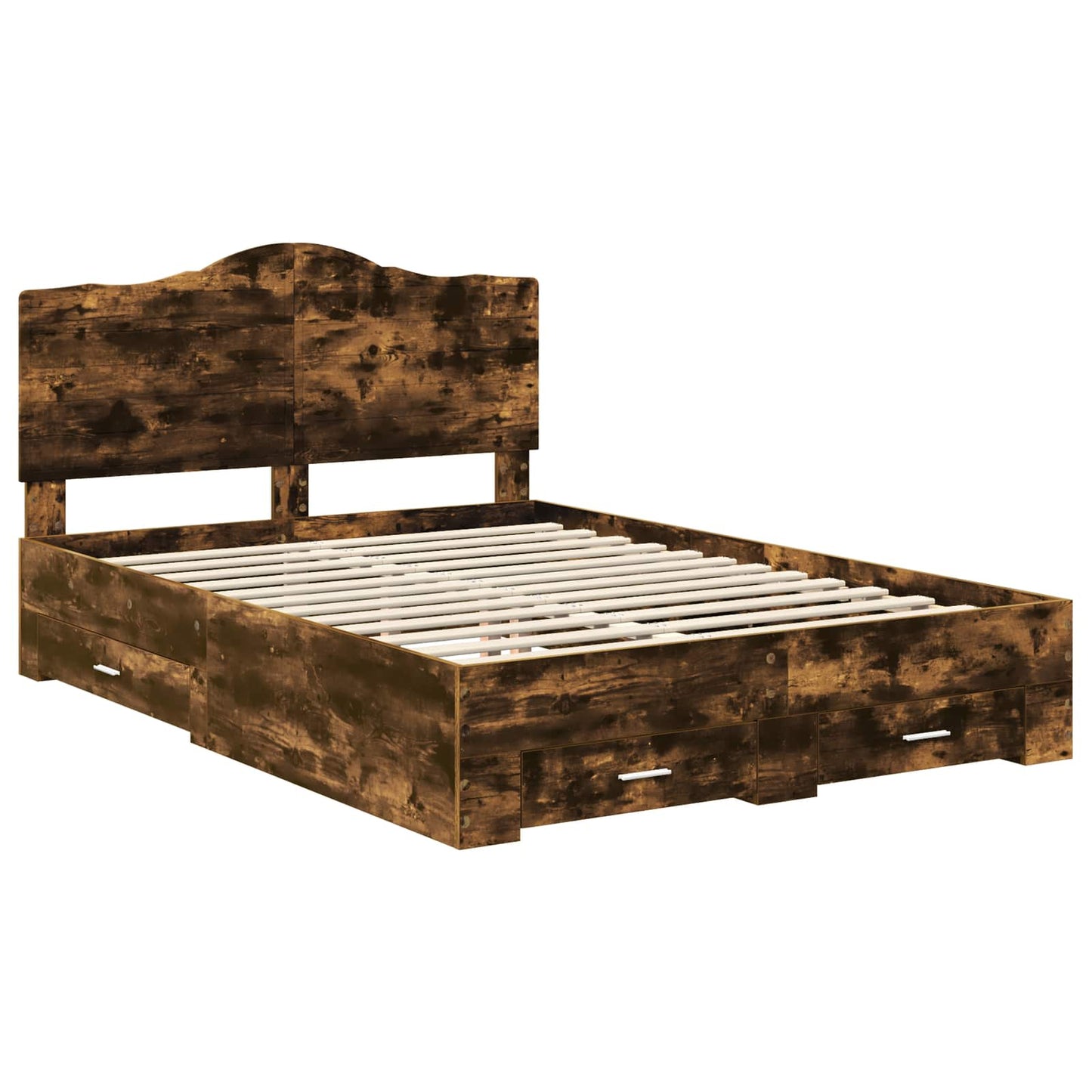 vidaXL Bed Frame with Drawer Smoked Oak 150 x 200 cm Engineered Wood 4