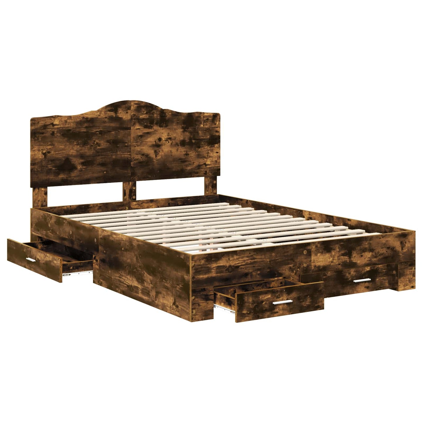 vidaXL Bed Frame with Drawer Smoked Oak 150 x 200 cm Engineered Wood 5