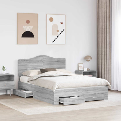 vidaXL Bed Frame with Drawer Grey Sonoma 150 x 200 cm Engineered Wood 3