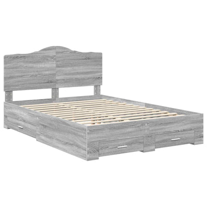 vidaXL Bed Frame with Drawer Grey Sonoma 150 x 200 cm Engineered Wood 4
