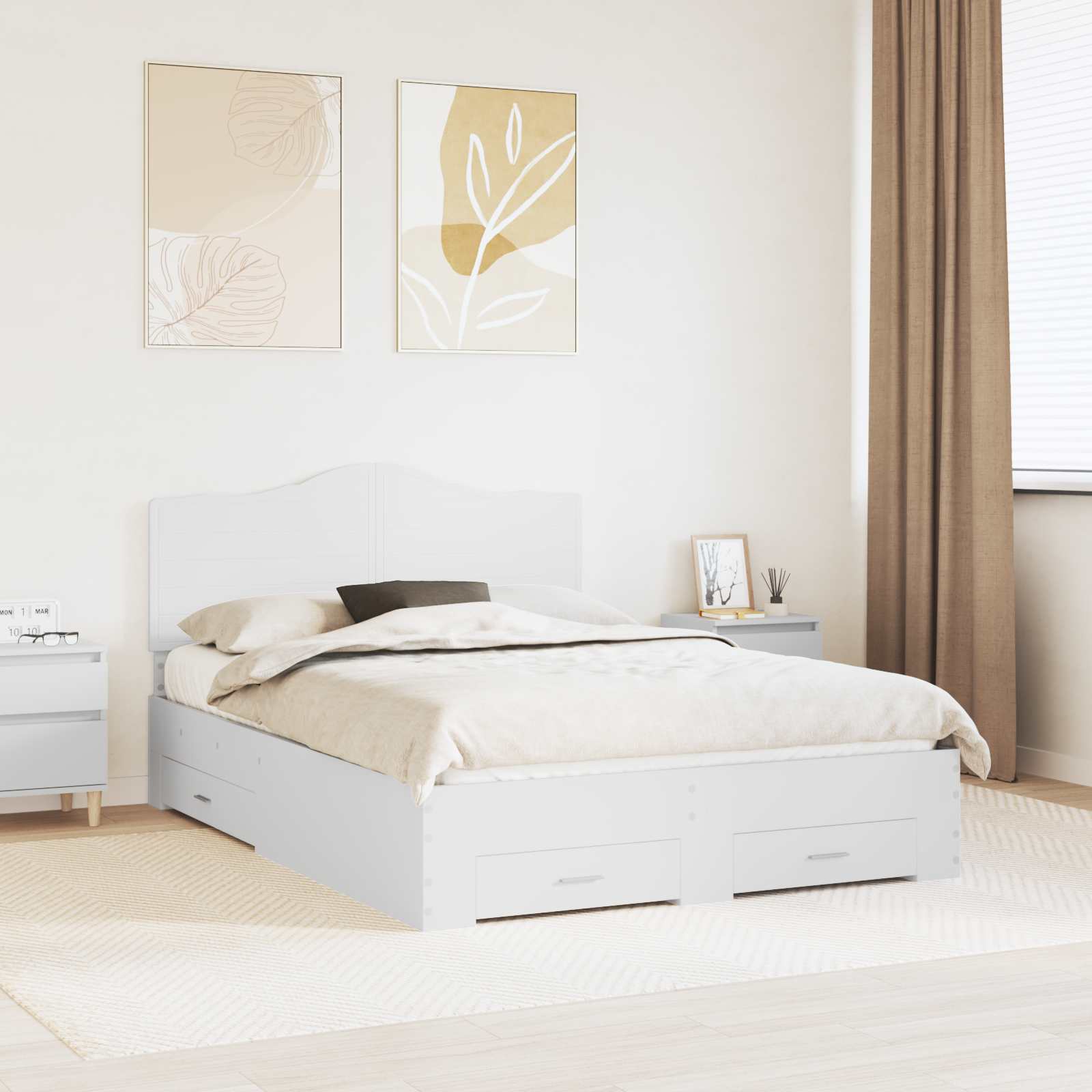 vidaXL Bed Frame with Drawer White 140 x 200 cm Engineered Wood 1