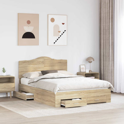 vidaXL Bed Frame with Drawer Sonoma Oak 140 x 190 cm Engineered Wood 3