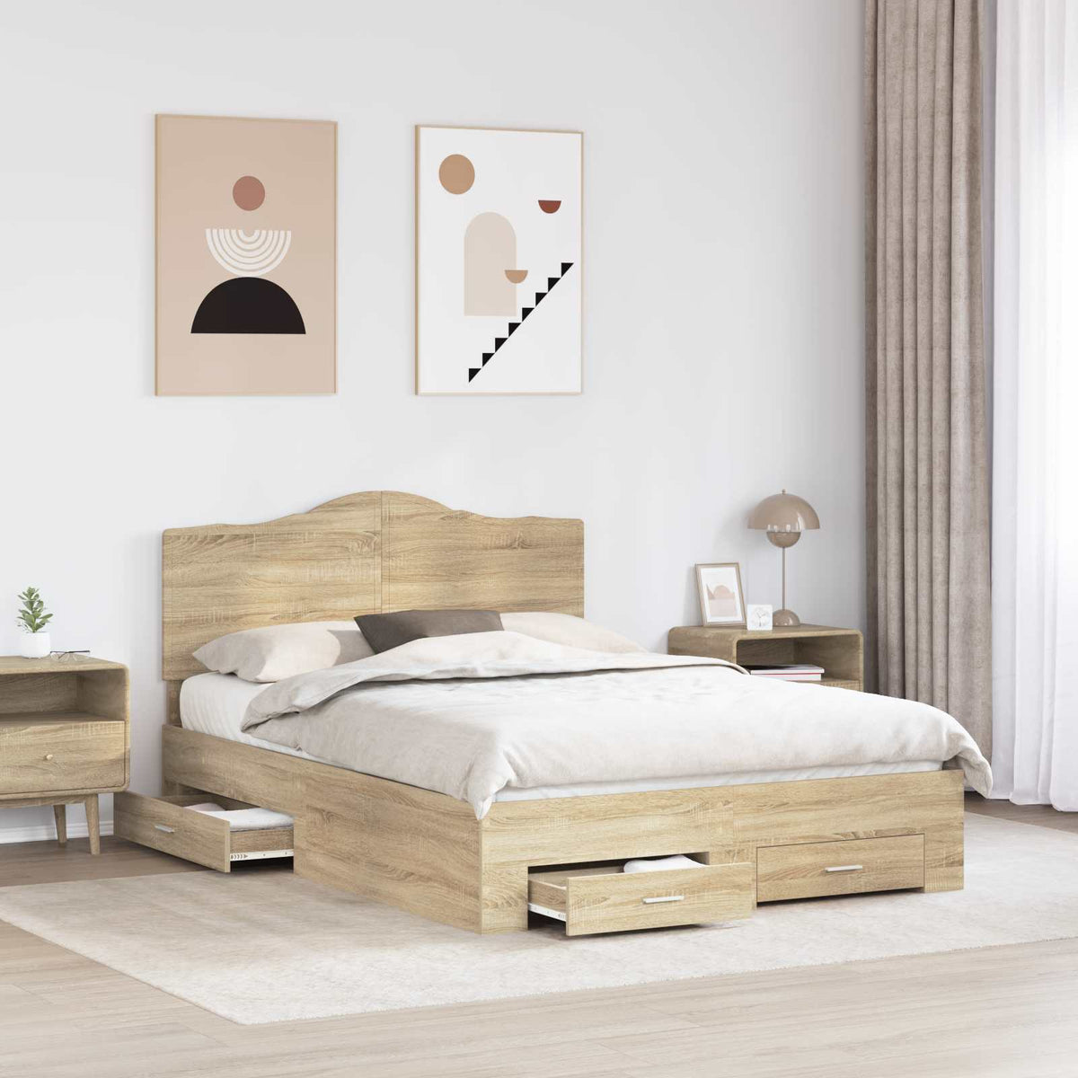 Bed Frame 140 x 190 cm Engineered Wood Length 190 cm Width 140 cm Sonoma oak