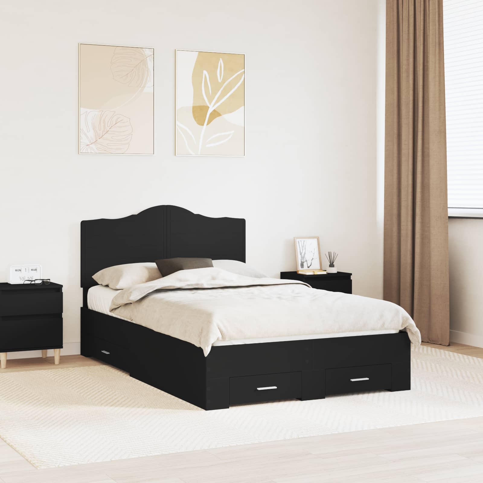 vidaXL Bed Frame with Drawer Black 135 x 190 cm Engineered Wood 1
