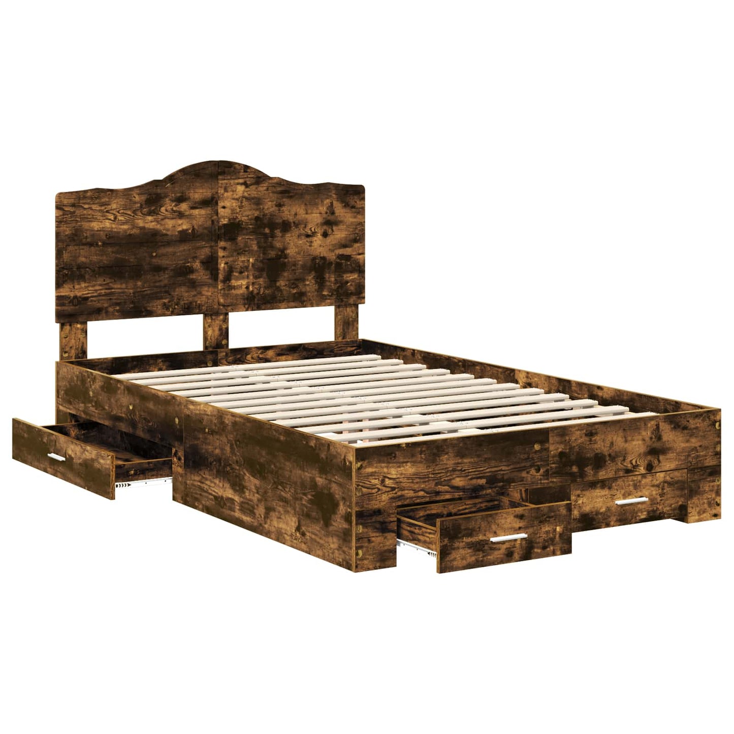 vidaXL Bed Frame with Drawer Smoked Oak 135 x 190 cm Engineered Wood 5