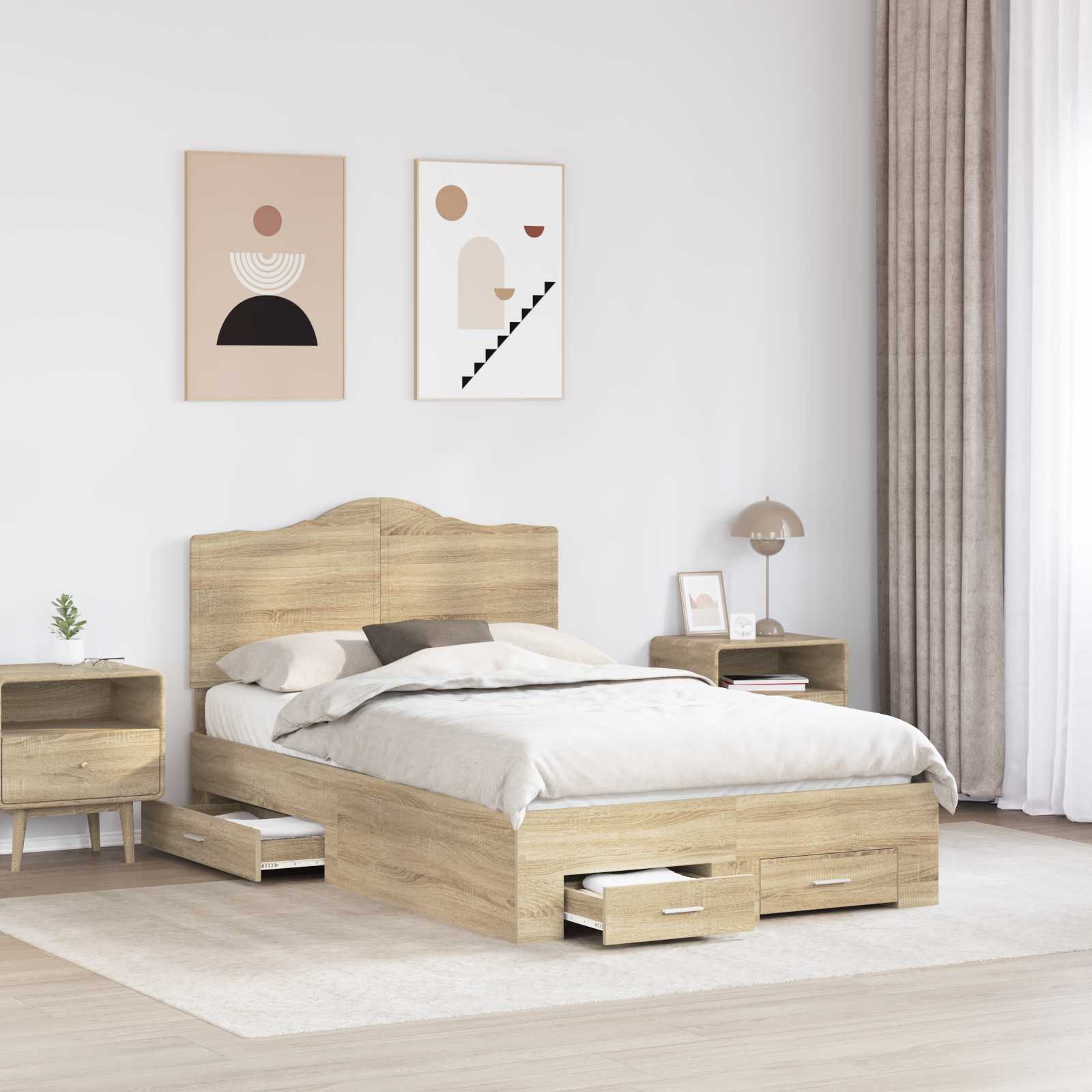 vidaXL Bed Frame with Drawer Sonoma Oak 120 x 200 cm Engineered Wood 3