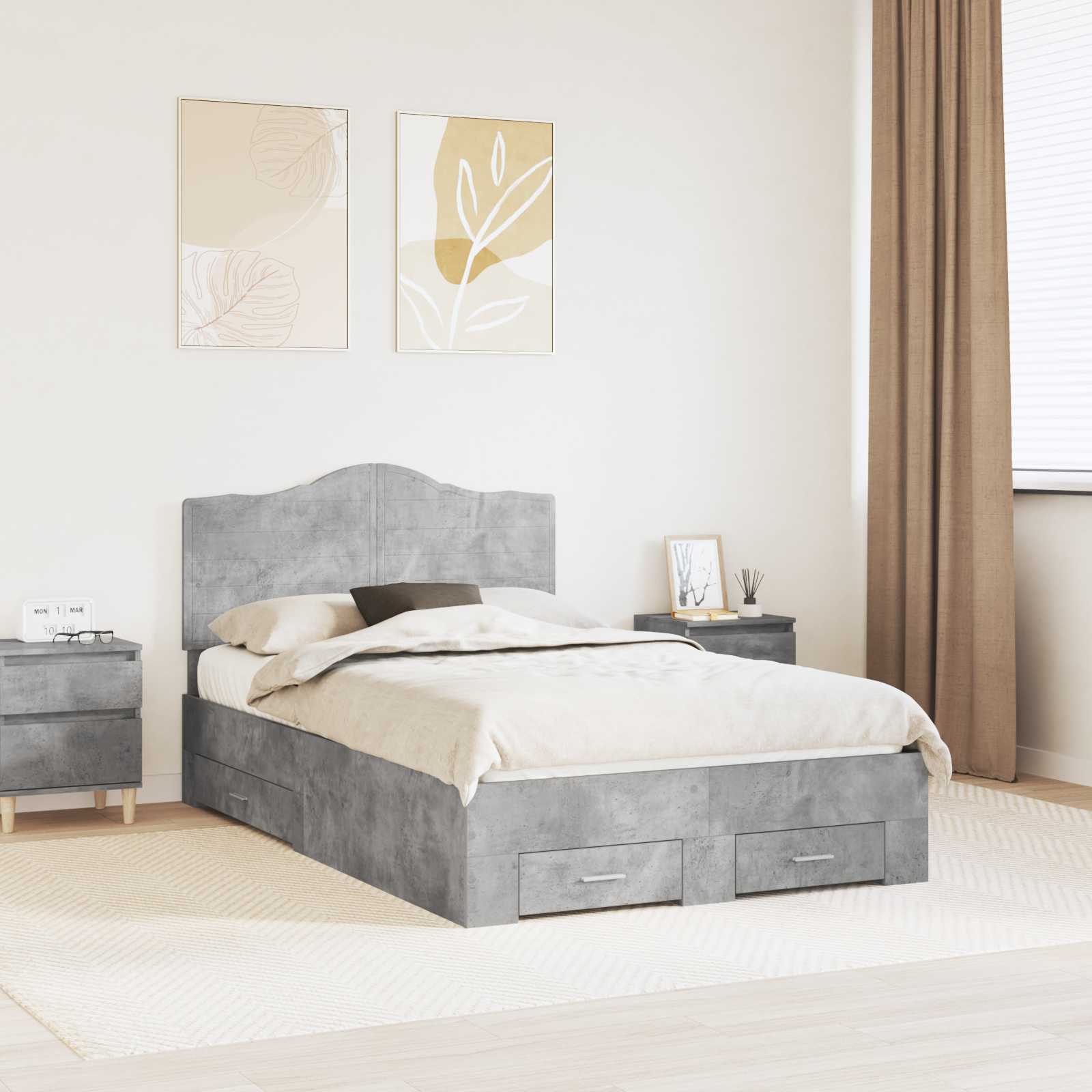 vidaXL Bed Frame Concrete Grey 120 x 200 cm Engineered Wood 1