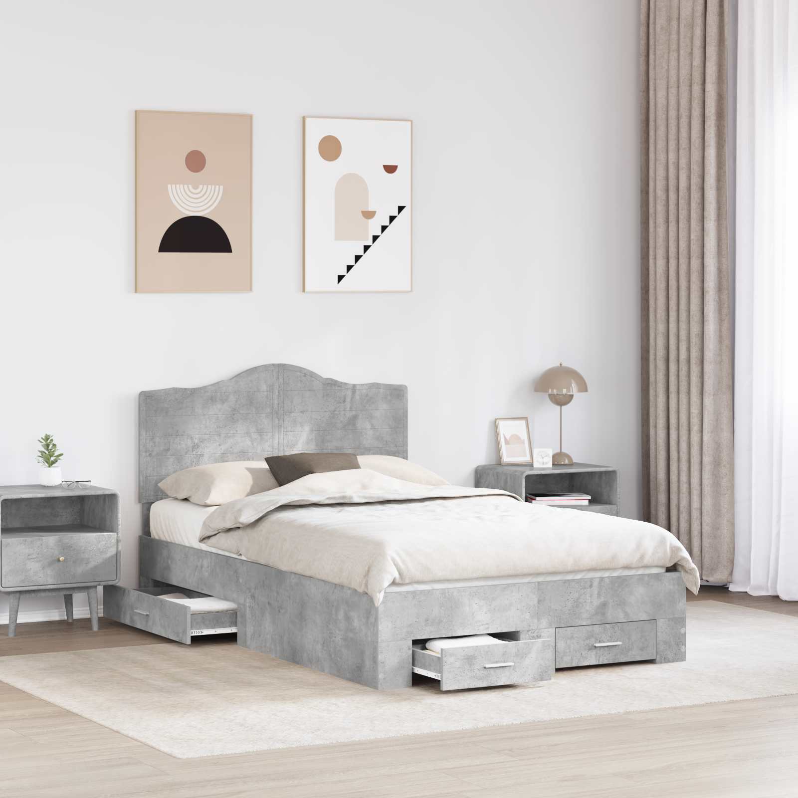 vidaXL Bed Frame Concrete Grey 120 x 200 cm Engineered Wood 3