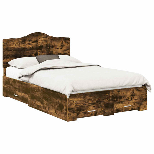 vidaXL Bed Frame with Drawer Smoked Oak 120 x 200 cm Engineered Wood 1