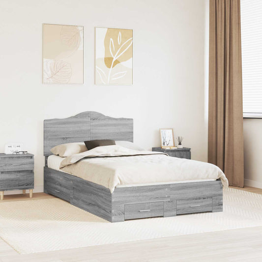 vidaXL Bed Frame with Drawer Grey Sonoma 120 x 200 cm Engineered Wood 1