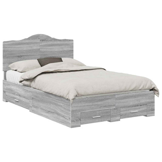 vidaXL Bed Frame with Drawer Grey Sonoma 120 x 200 cm Engineered Wood 2