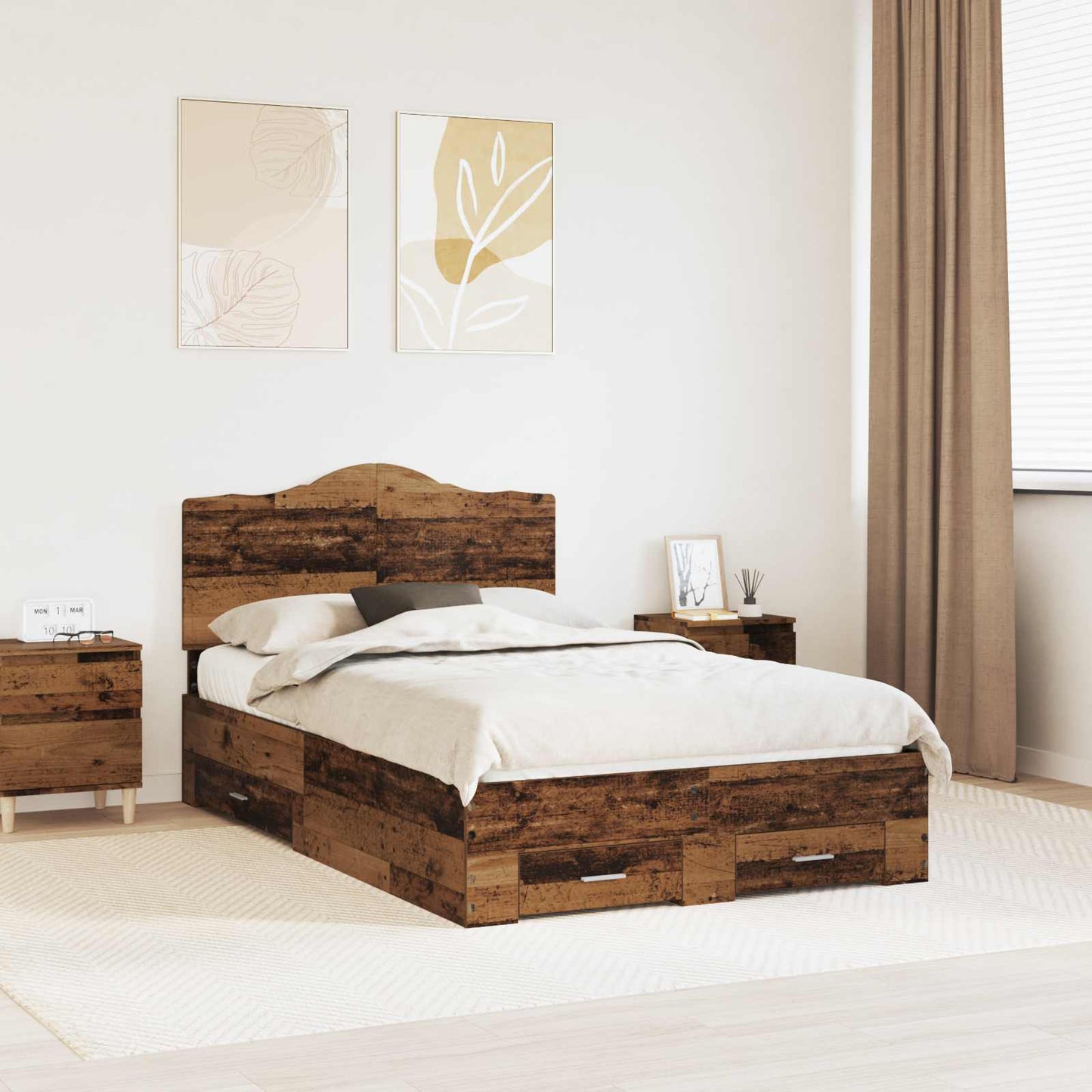 vidaXL Bed Frame with Drawer Old Wood 120 x 190 cm Engineered Wood 1