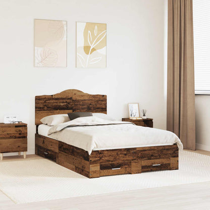 vidaXL Bed Frame with Drawer Old Wood 120 x 190 cm Engineered Wood 1