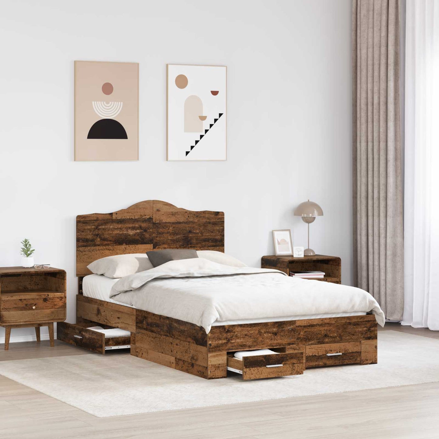 vidaXL Bed Frame with Drawer Old Wood 120 x 190 cm Engineered Wood 3