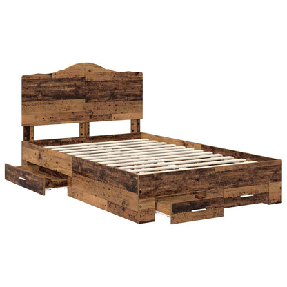 vidaXL Bed Frame with Drawer Old Wood 120 x 190 cm Engineered Wood 5