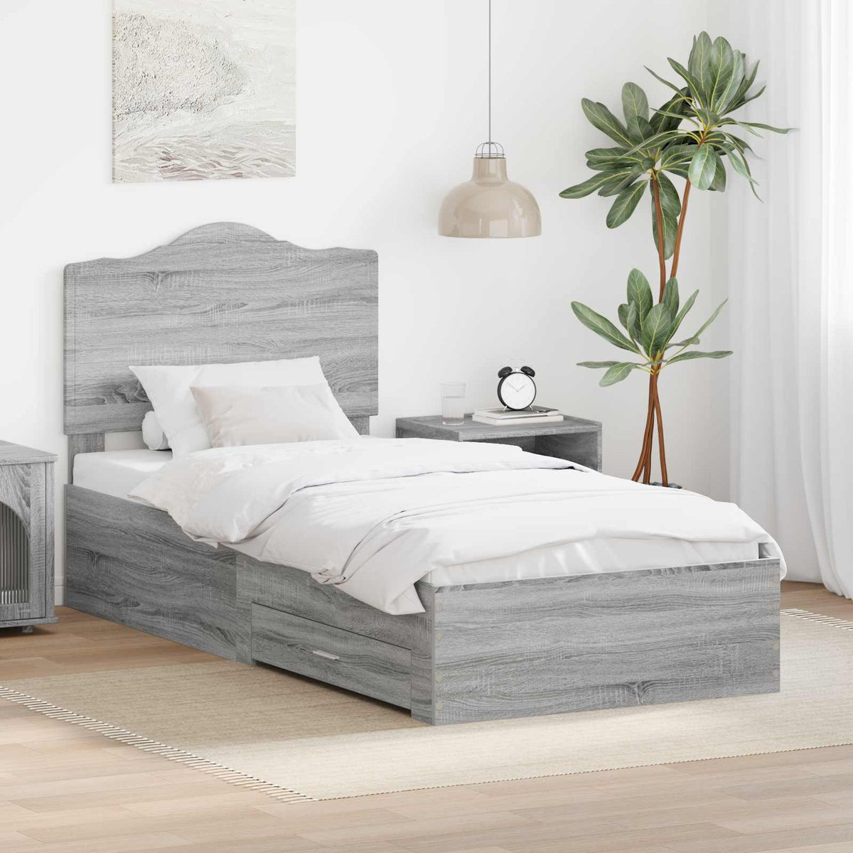 vidaXL Bed Frame with Drawer Grey Sonoma 100 x 200 cm Engineered Wood 1