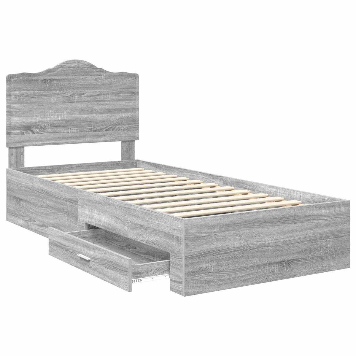 vidaXL Bed Frame with Drawer Grey Sonoma 100 x 200 cm Engineered Wood 5