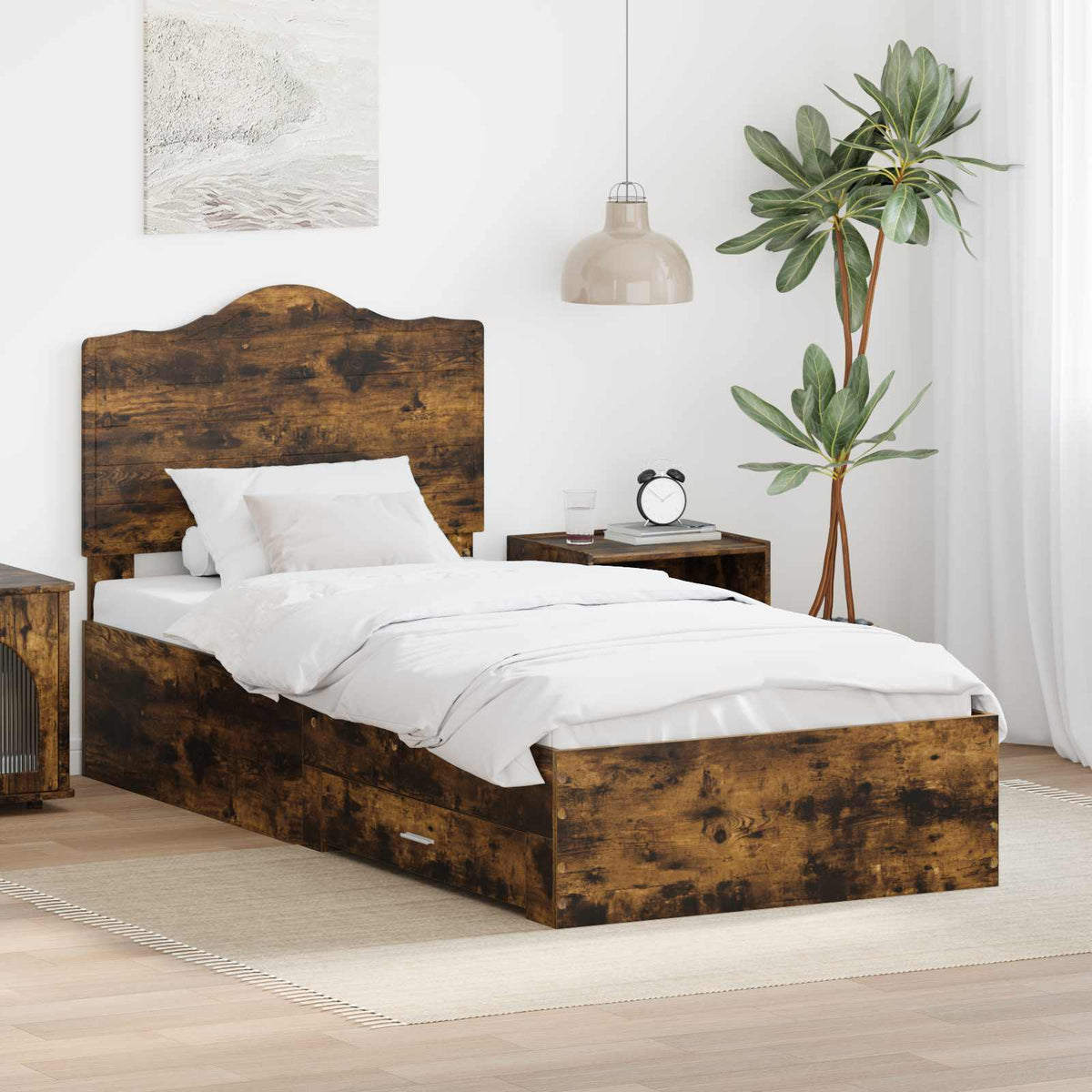 vidaXL Bed Frame Engineered Wood Length 200 cm Smoked oak