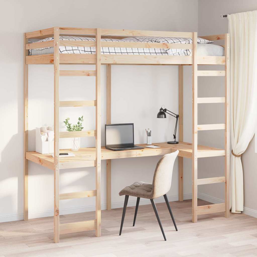 vidaXL Loft Bed Frame Natural 90 x 200 cm Solid Pine Wood 1