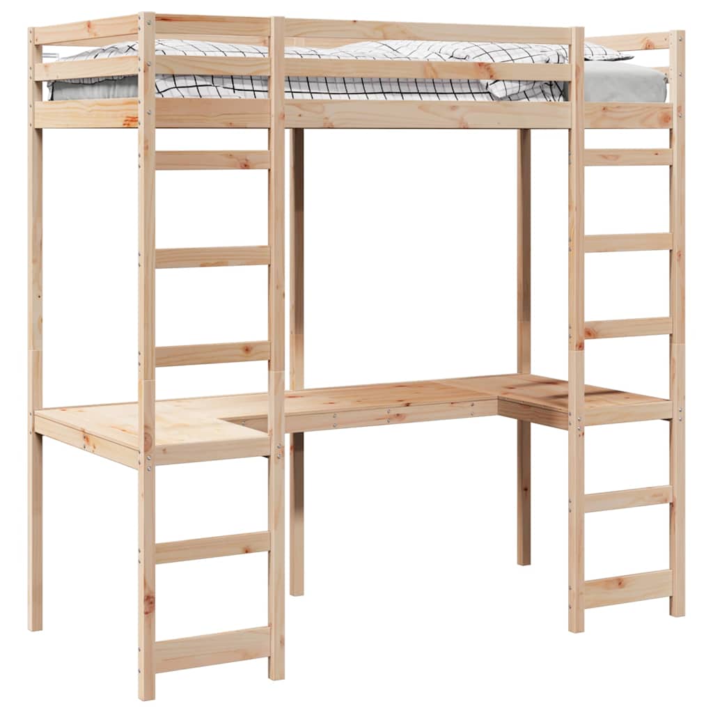 vidaXL Loft Bed Frame Natural 90 x 200 cm Solid Pine Wood 2
