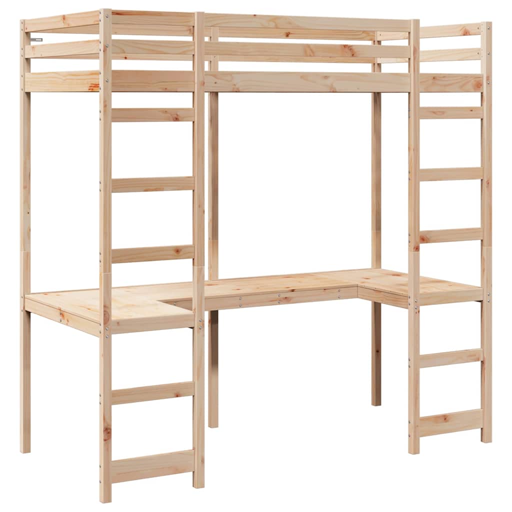 vidaXL Loft Bed Frame Natural 90 x 200 cm Solid Pine Wood 4