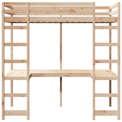 vidaXL Loft Bed Frame Natural 90 x 200 cm Solid Pine Wood 5