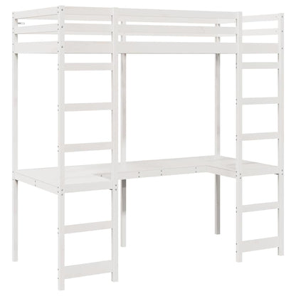 vidaXL Loft Bed Frame White 90 x 200 cm Solid Pine Wood 4