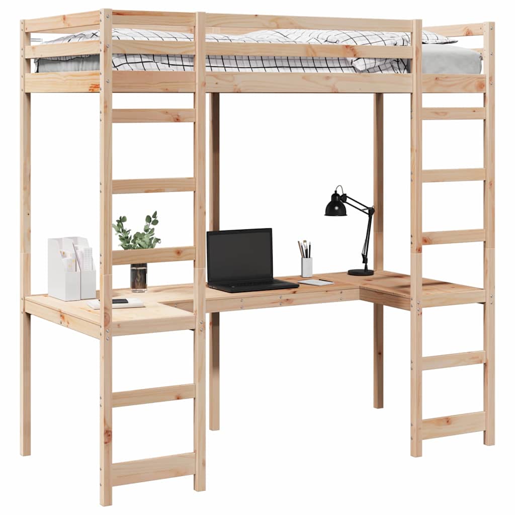 vidaXL Loft Bed Frame Natural 80 x 200 cm Solid Pine Wood 3
