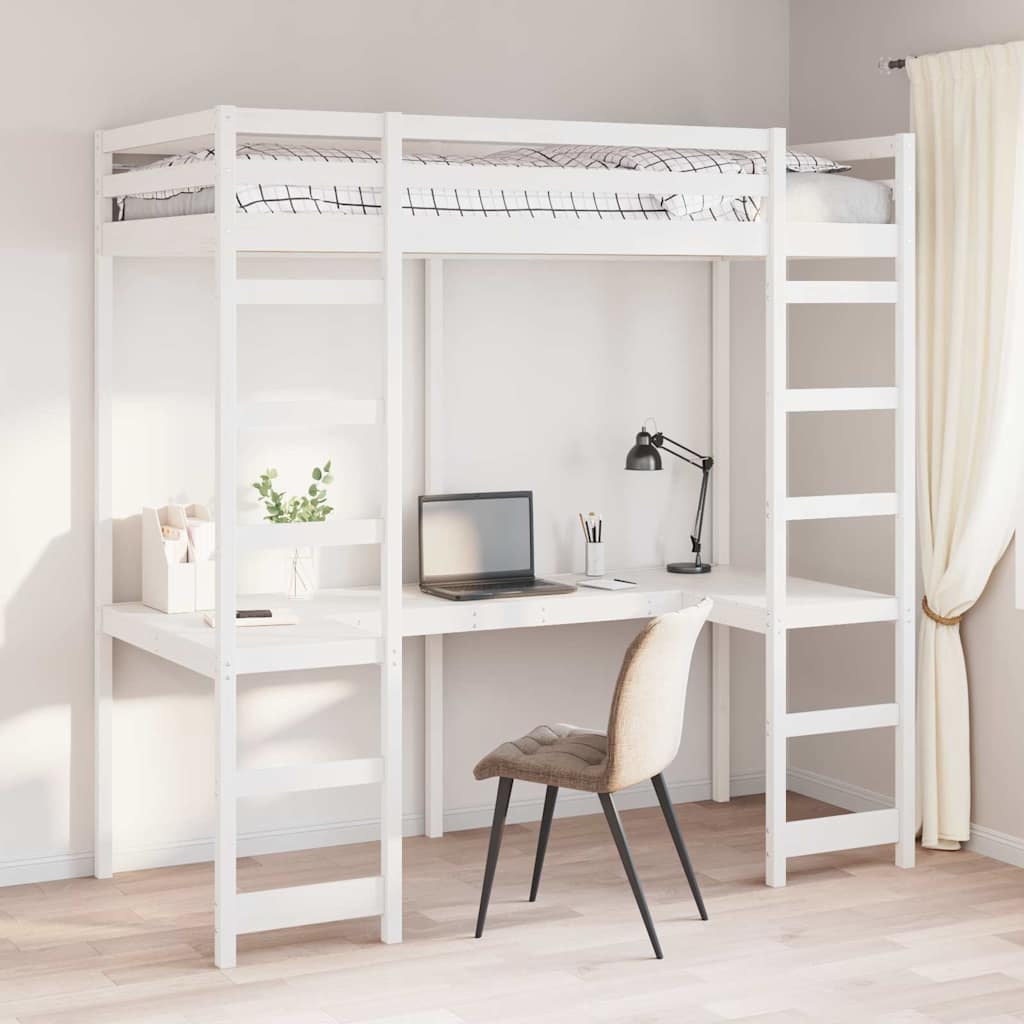 vidaXL Loft Bed Frame White 75 x 190 cm Solid Pine Wood 1