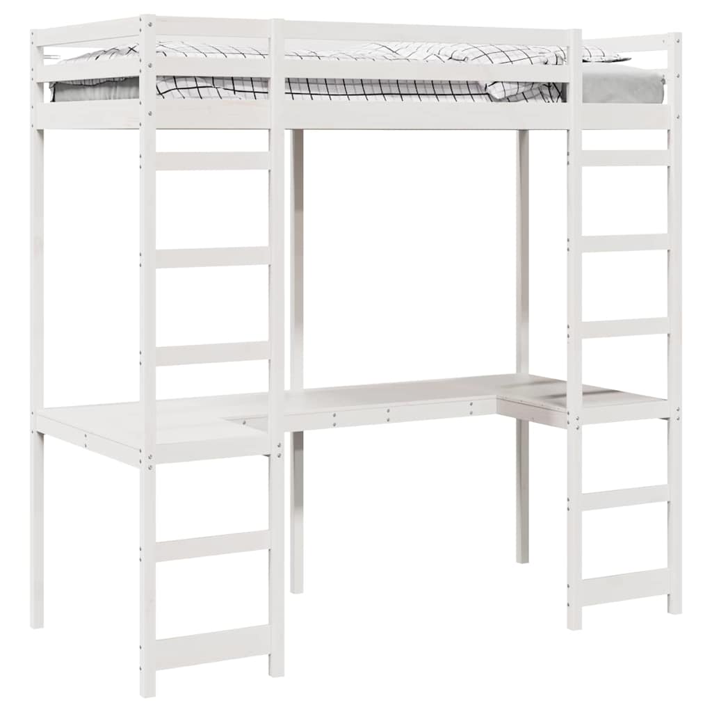 vidaXL Loft Bed Frame White 75 x 190 cm Solid Pine Wood 2