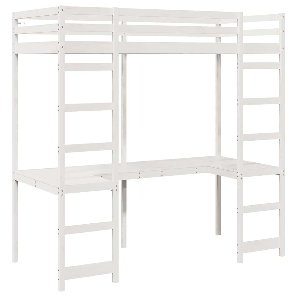 vidaXL Loft Bed Frame White 75 x 190 cm Solid Pine Wood 4