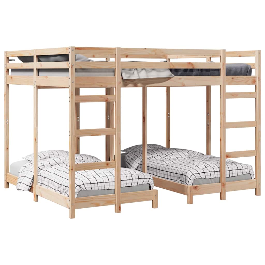 vidaXL Triple Bunk Bed Frame Brown 160 x 200 cm Solid Pine Wood 2
