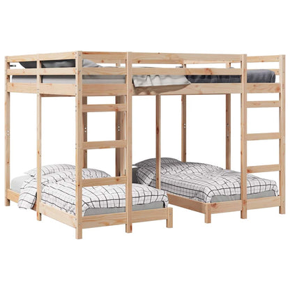 Triple Bunk Bed Frame Solid Pine Wood Natural 160 x 200 cm